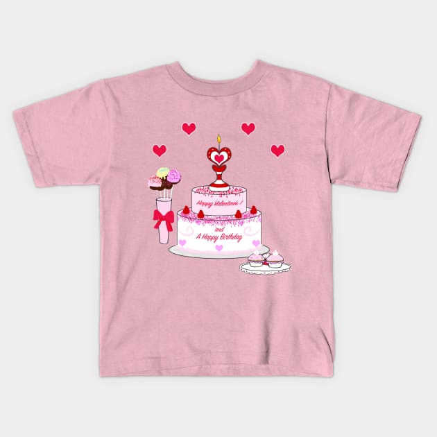 Happy Birthday on a Valentine's Kids T-Shirt by VixenwithStripes